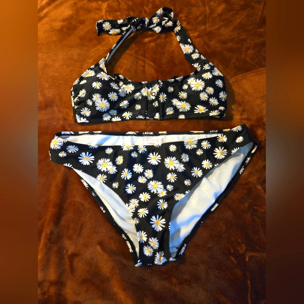 Black with Daisy Print Bikini